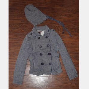BLUE BUTTONED JACKET w/ DETACHABLE HOOD